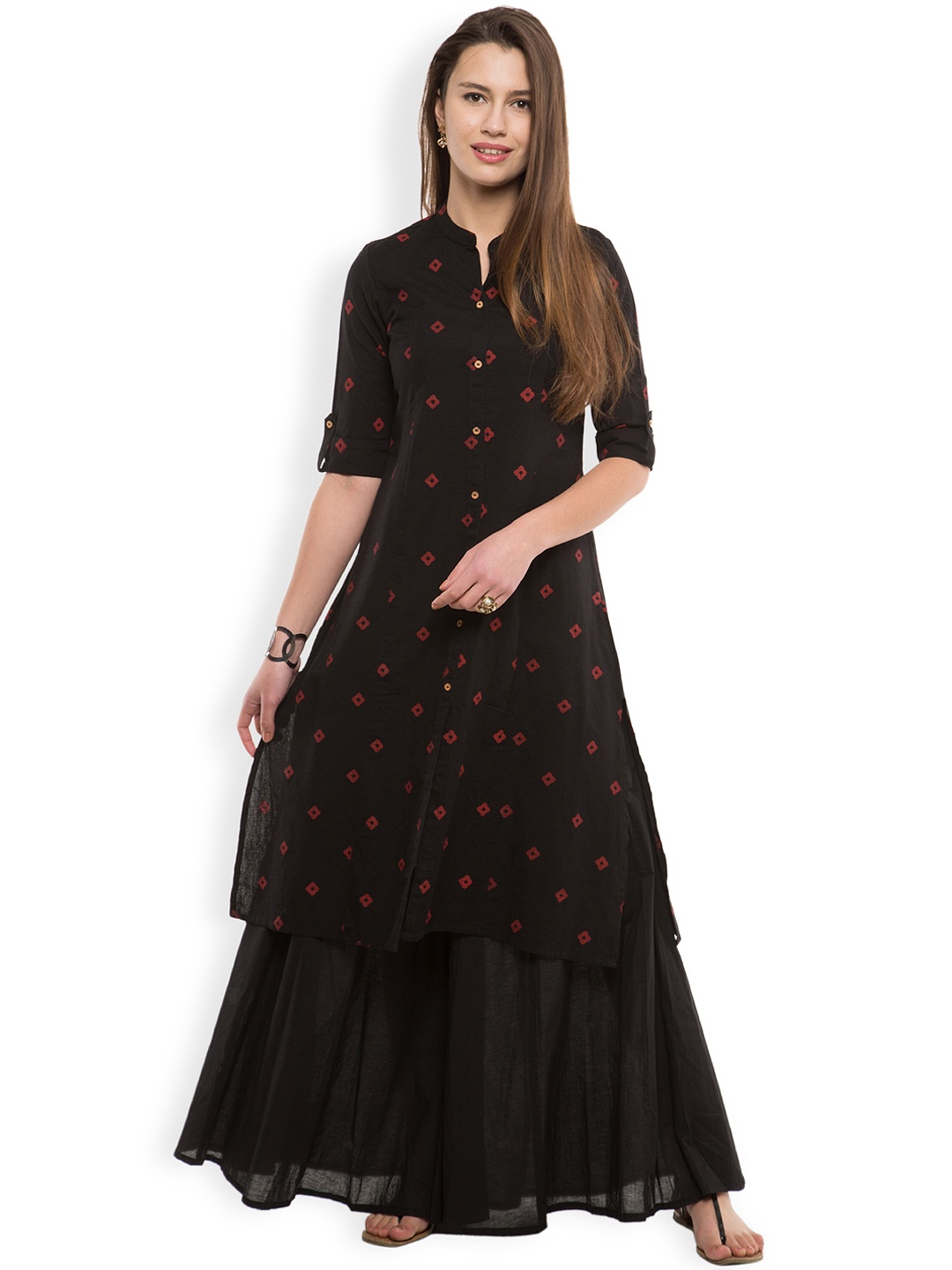 

Vishudh Women Black Straight Kurta with Woven Design