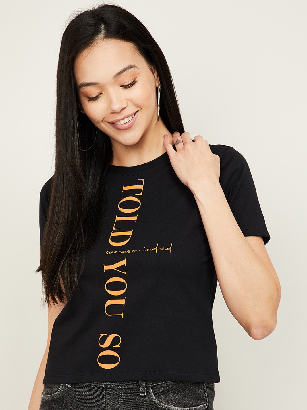 

Ginger by Lifestyle Black Typography Printed Crop Top