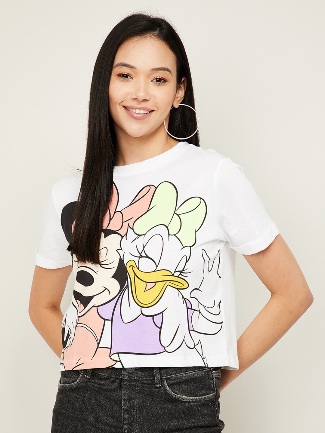 

Ginger by Lifestyle White & Pink Mickey Mouse Print Pure Cotton Top