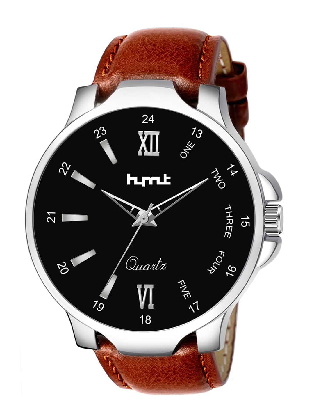 

HYMT Men Black Embellished Dial & Brown Leather Straps Analogue Watch HMTY-5012