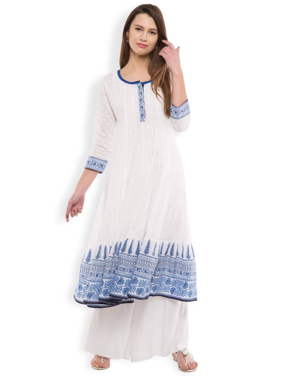 

Vishudh Women White & Blue Printed Anarkali Kurta
