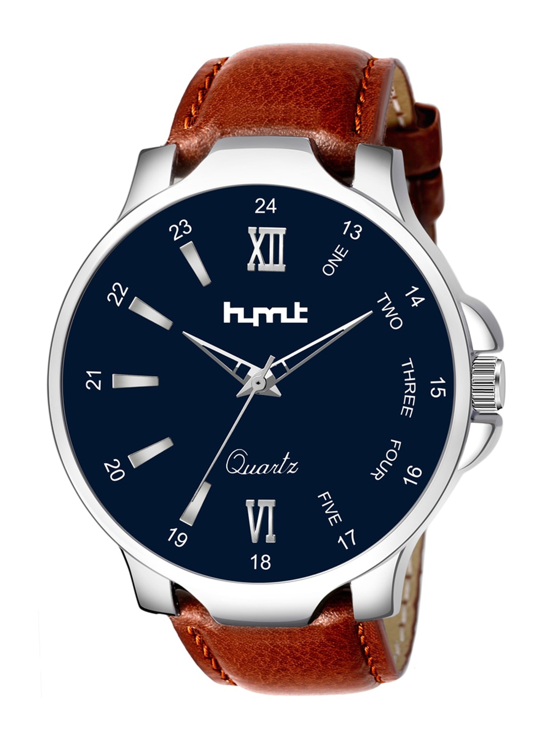 

HYMT Men Blue Embellished Dial & Brown Leather Straps Analogue Watch HMTY-5011