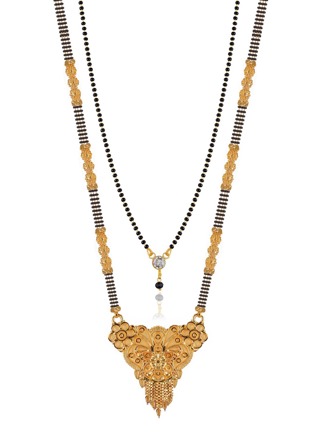 

Brandsoon Set Of 2 Gold-Plated Black & White Stone-Studded & Beaded Mangalsutra