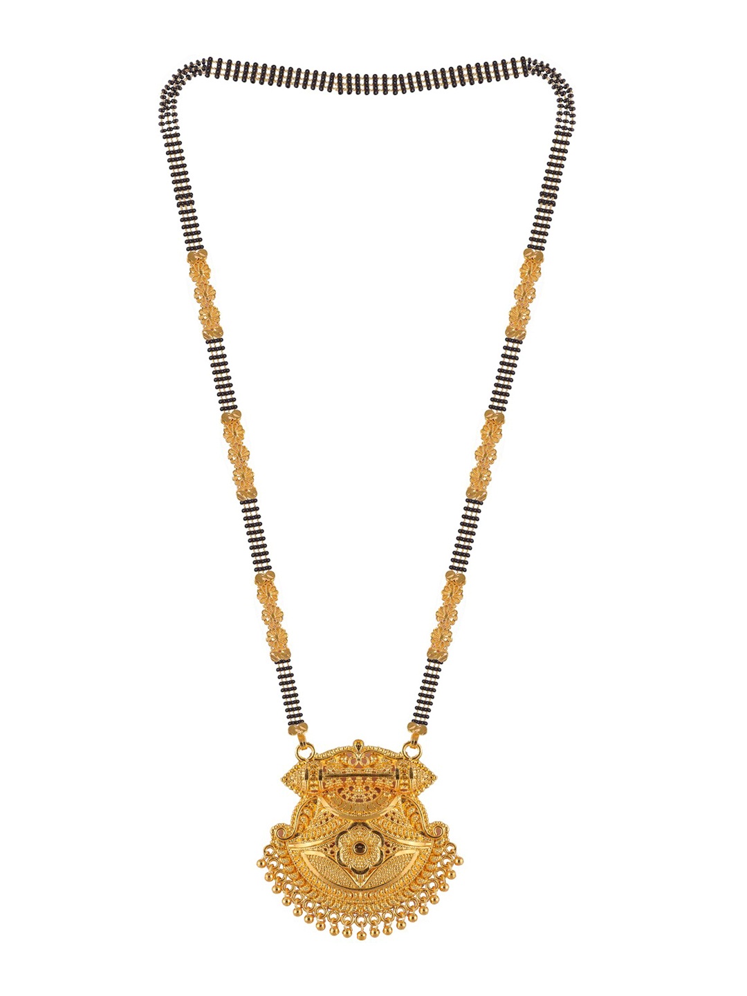 

Brandsoon Set Of 2 Gold-Plated White Stone-Studded Black Beaded Mangalsutra