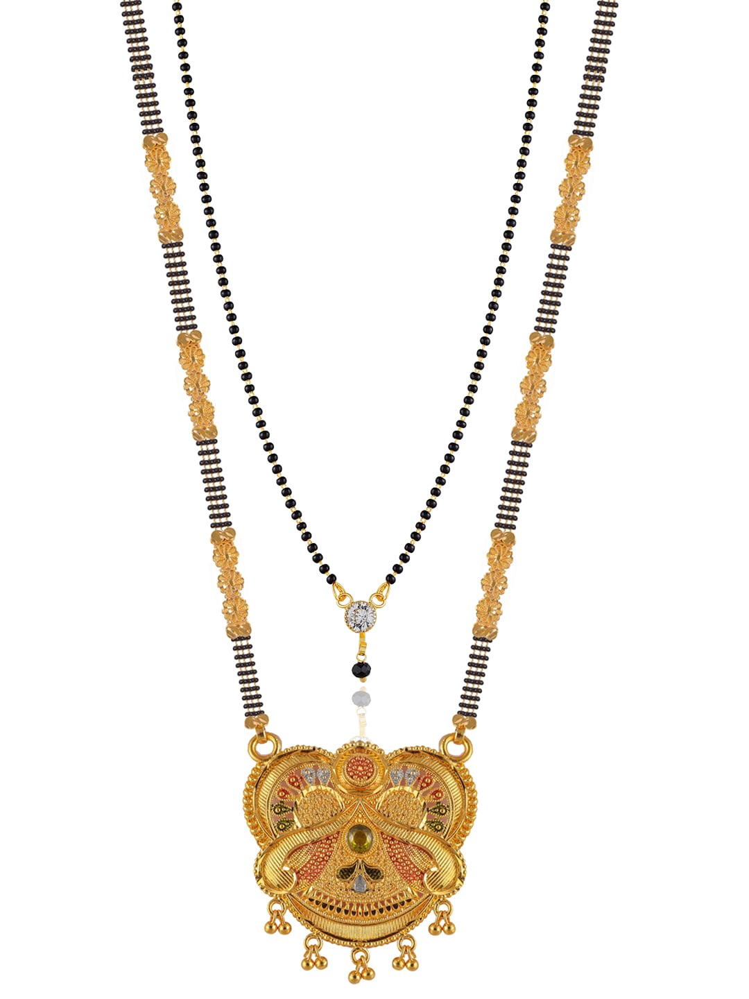

Brandsoon Set Of 2 Gold-Plated Black & White Stone-Studded & Beaded Mangalsutra