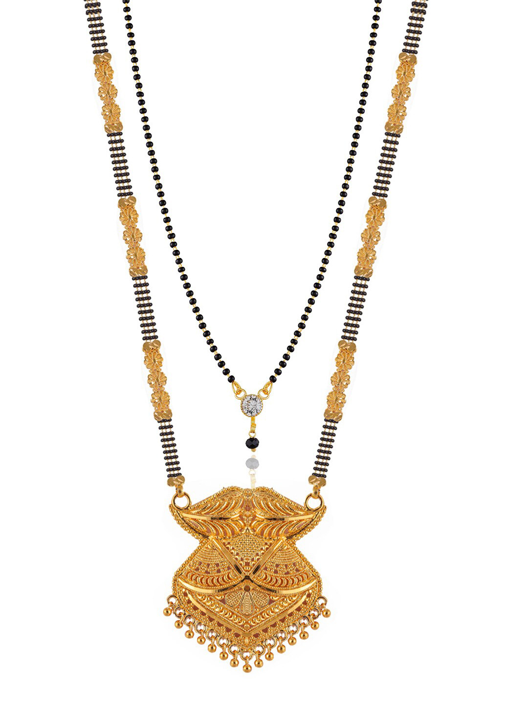

Brandsoon Set Of 2 Gold-Plated White Stone-Studded Black Beaded Mangalsutra