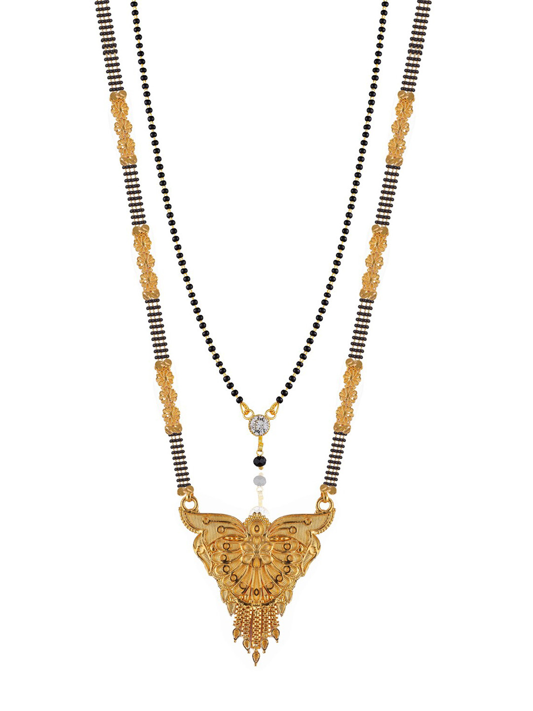 

Brandsoon Set Of 2 Gold-Plated White Stone-Studded Black Beaded Mangalsutra