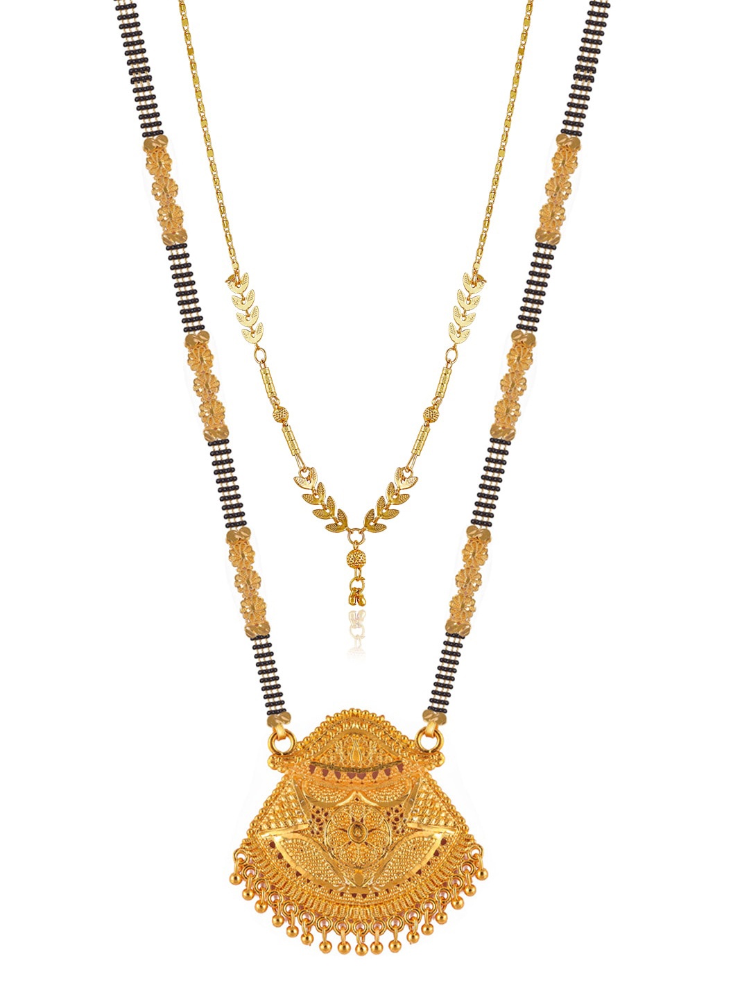 Brandsoon Set Of 2 Gold-Plated Black & White Beaded Mangalsutra
