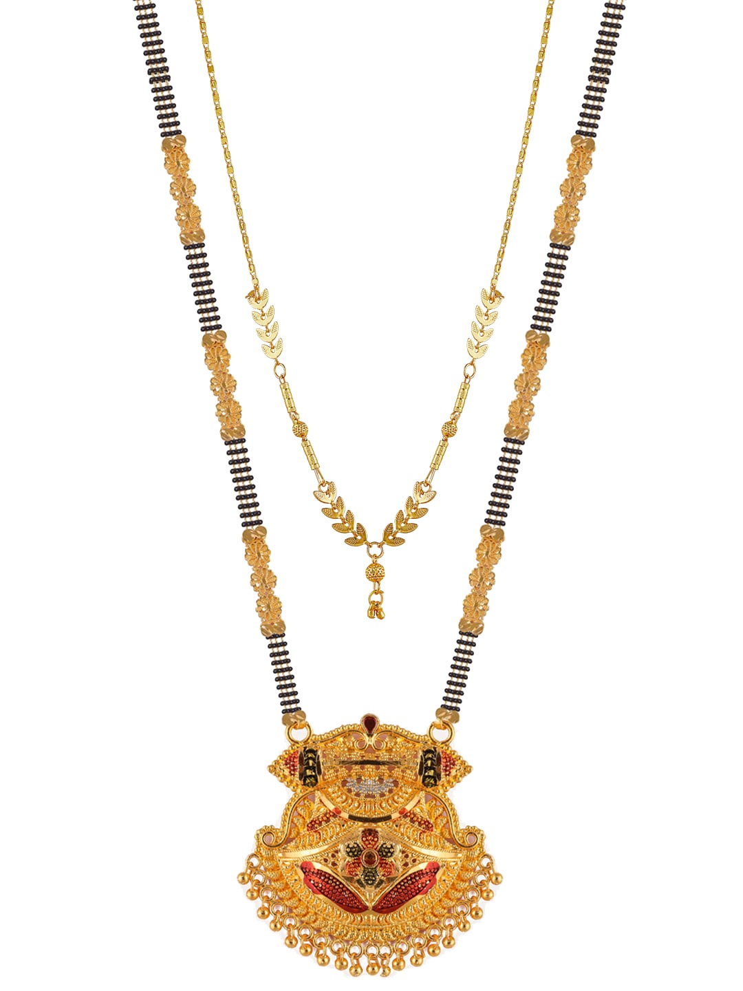 Brandsoon Set Of 2 Gold-Plated Black Beaded Mangalsutra