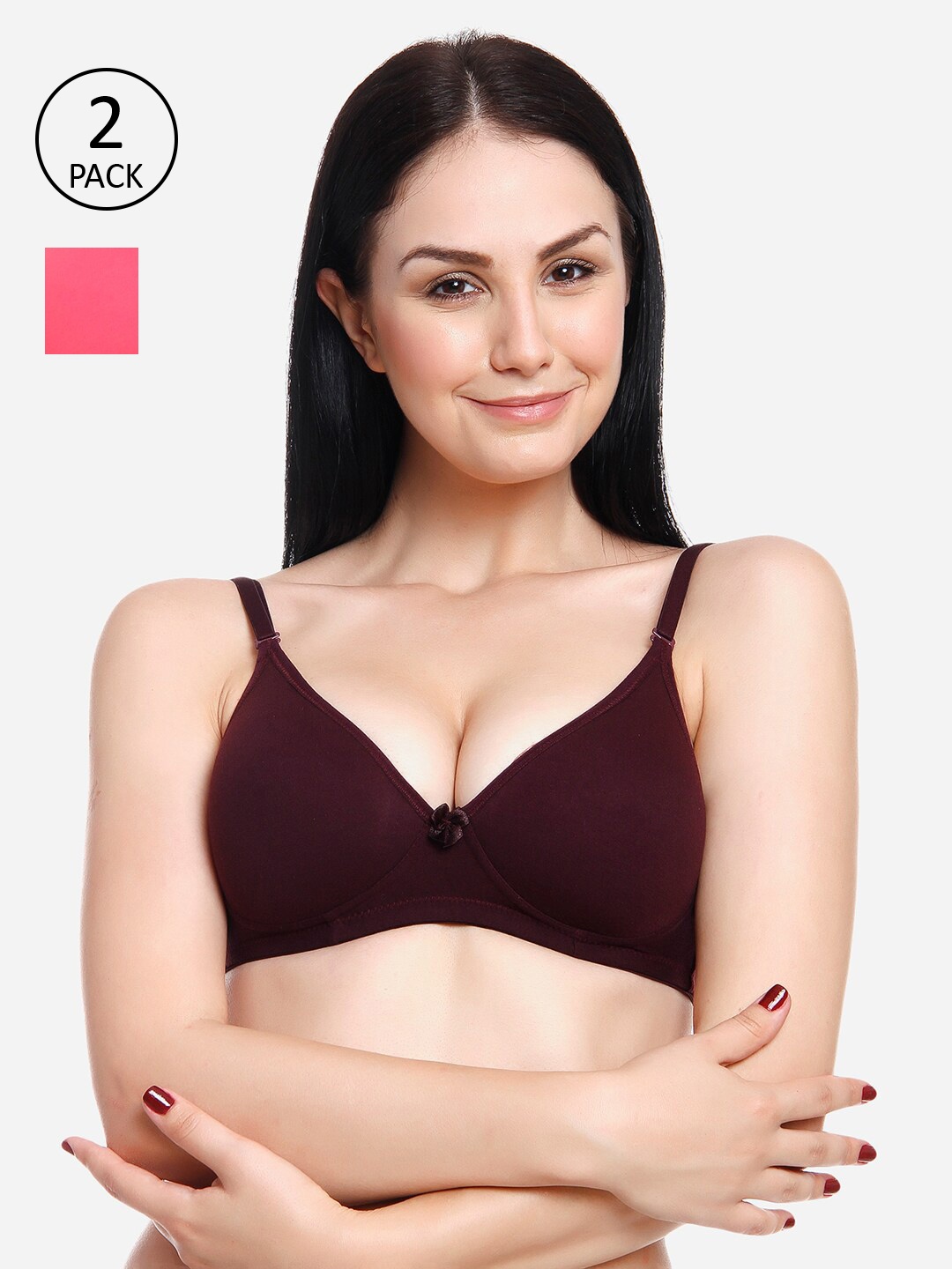 

Innocence Pack of 2 Purple & Peach-Coloured Bra Heavily Padded