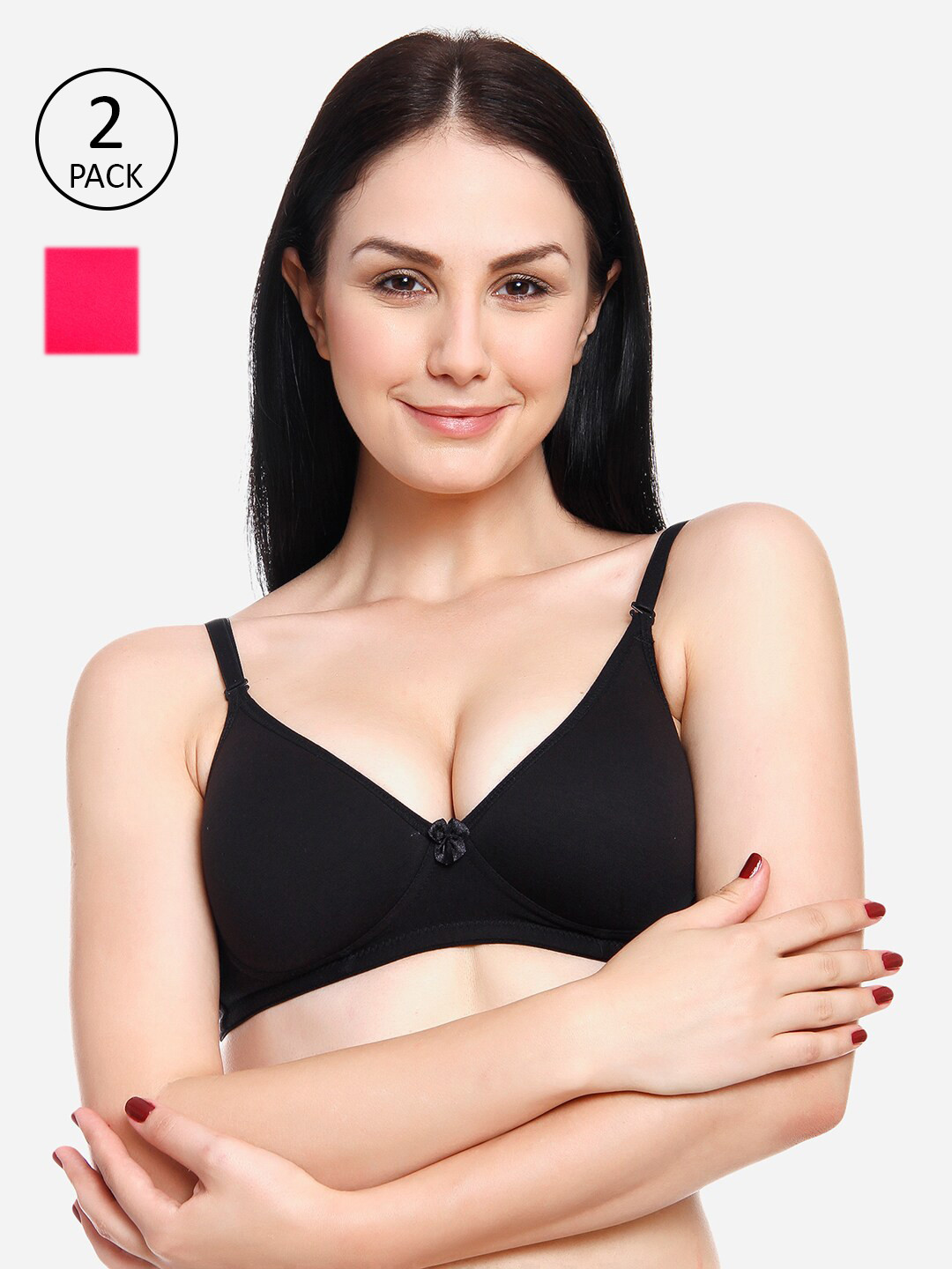 

Innocence Black & Fuchsia Set of 2 Solid Heavily Padded Bra
