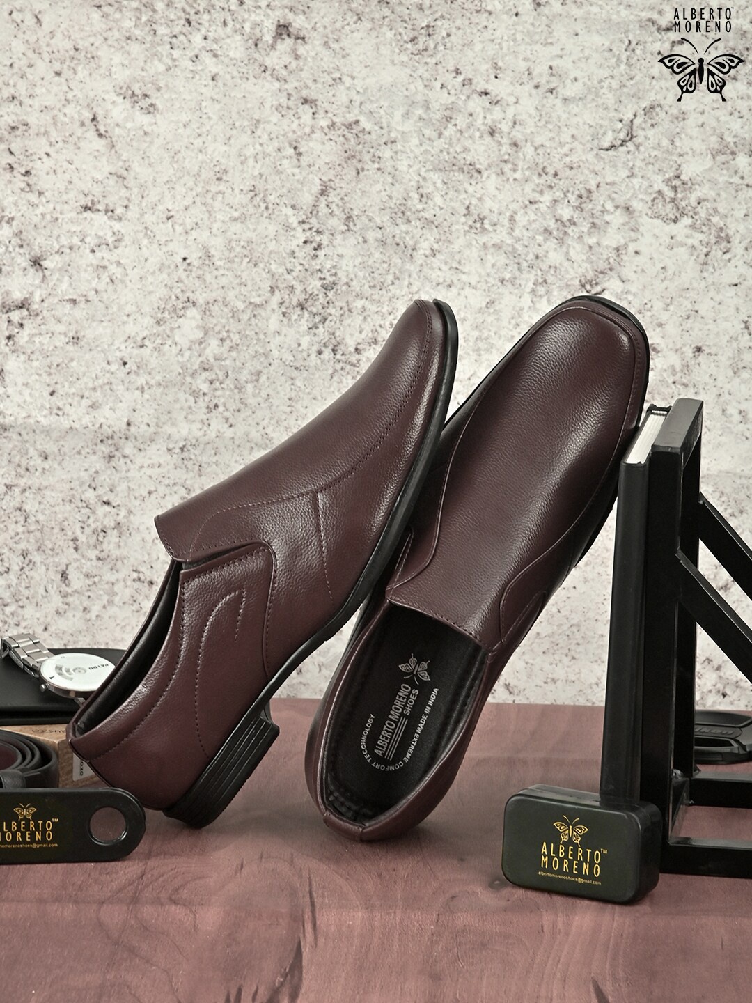 

ALBERTO MORENO Men Brown Solid Formal Slip-On Shoes