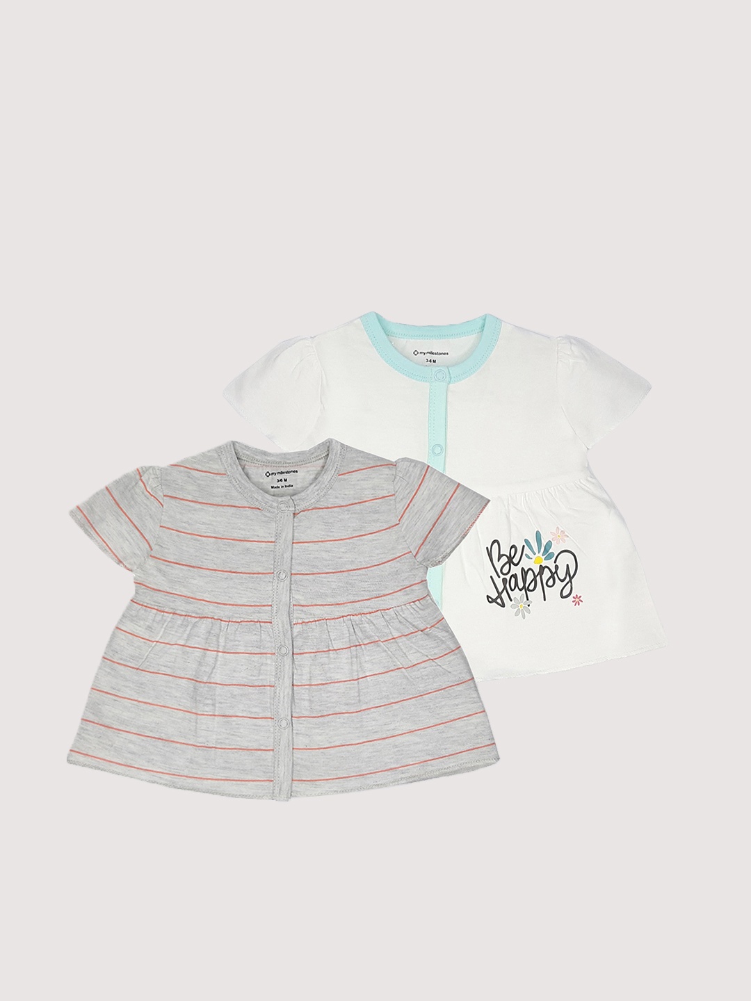 

My Milestones Infant Girls Pack of 2 Striped Henley Neck T-shirt, White