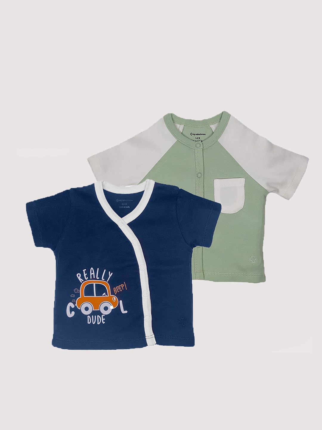 

My Milestones Infants Girls Pack Of 2 Blue & Green Printed T-shirt