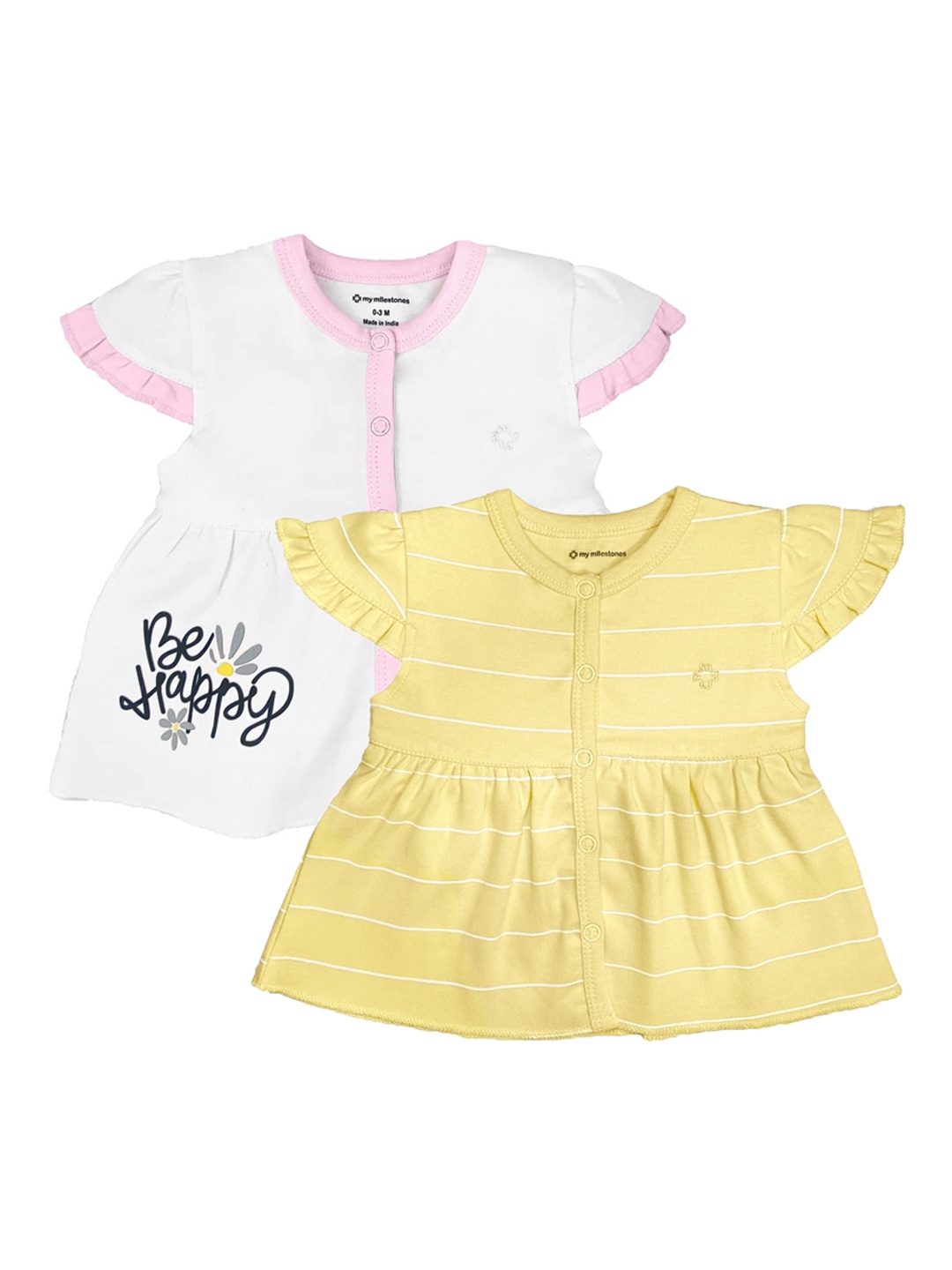 

My Milestones Infants Girls Pack Of 2 White & Yellow Printed Tops