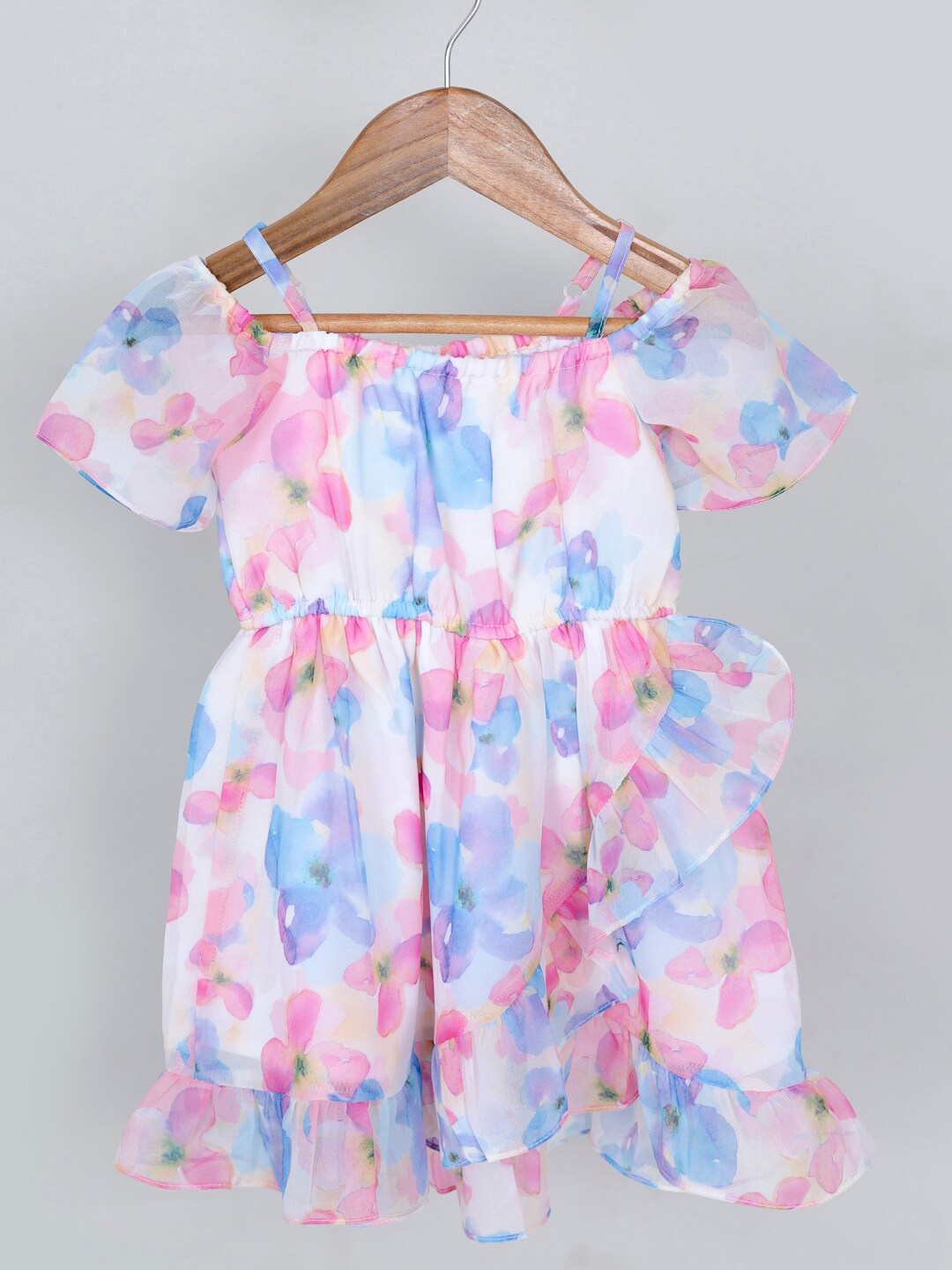

pspeaches Girls White & Pink Floral Georgette Dress