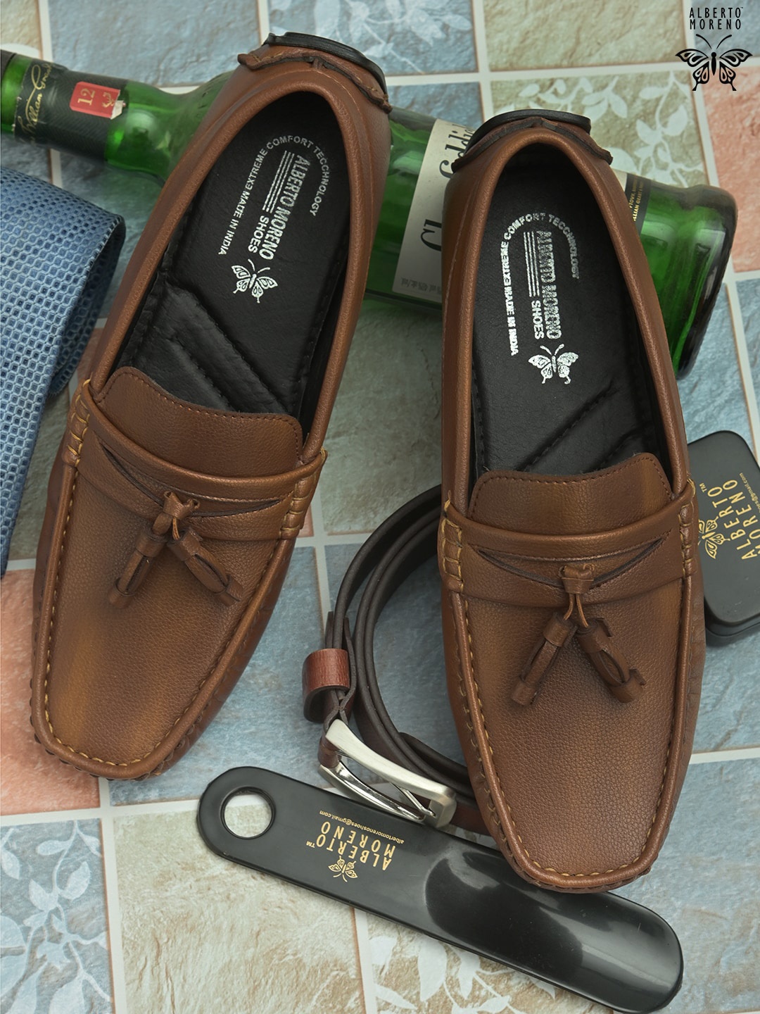 

ALBERTO MORENO Men Tan Tasseled Driving Shoes