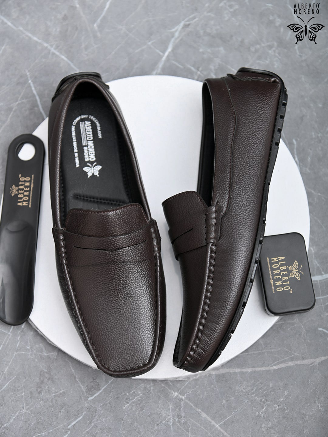 

ALBERTO MORENO Men Brown Textured Slip-On Loafers