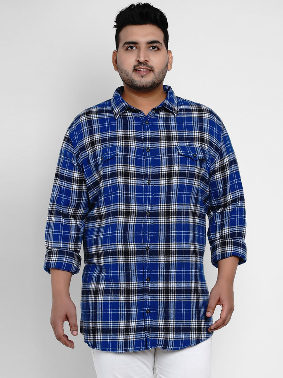 

Santonio Plus Size Men Blue Tartan Checks Checked Pure Cotton Casual Shirt