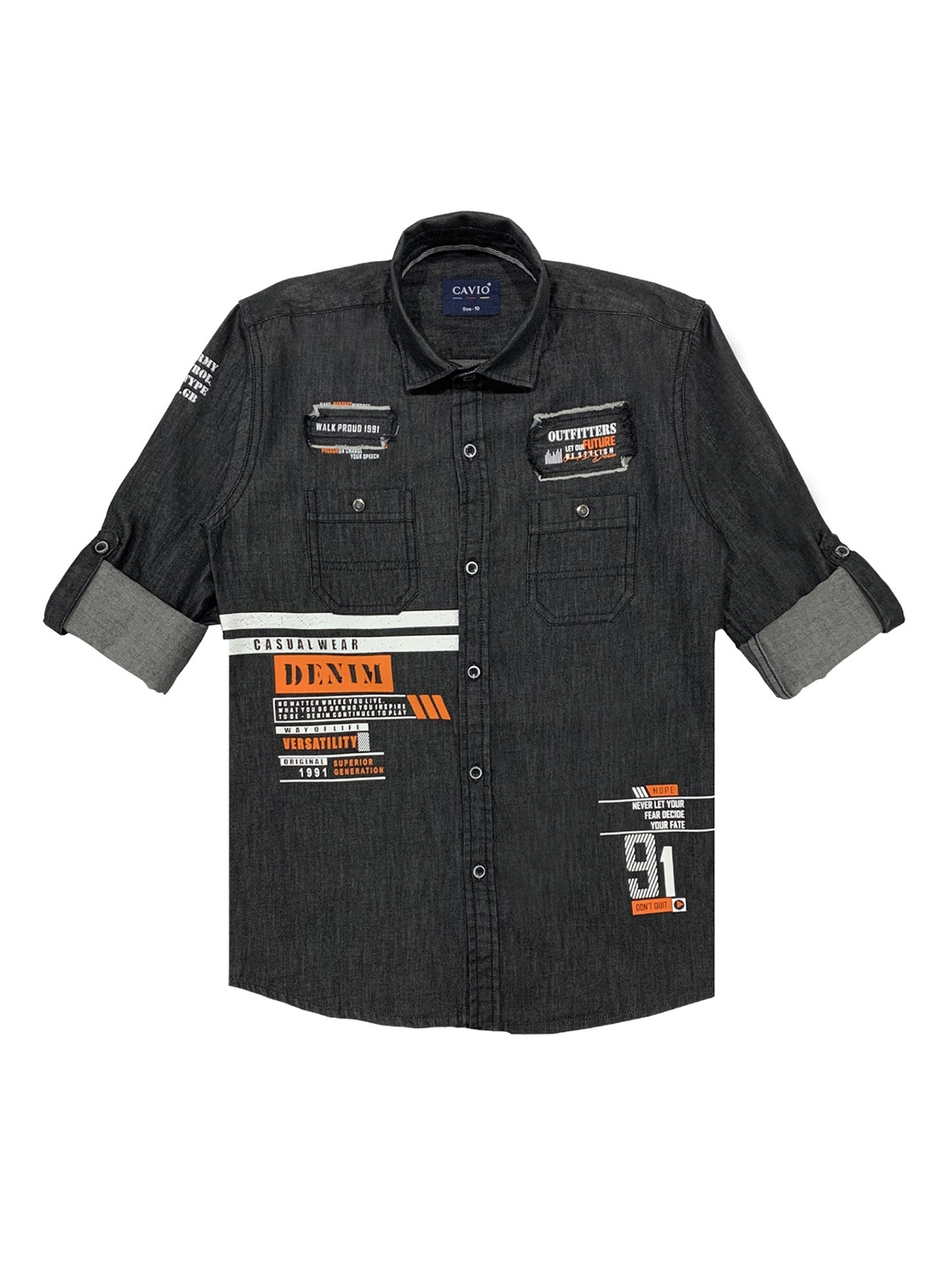 

CAVIO Boys Black Printed Casual Shirt