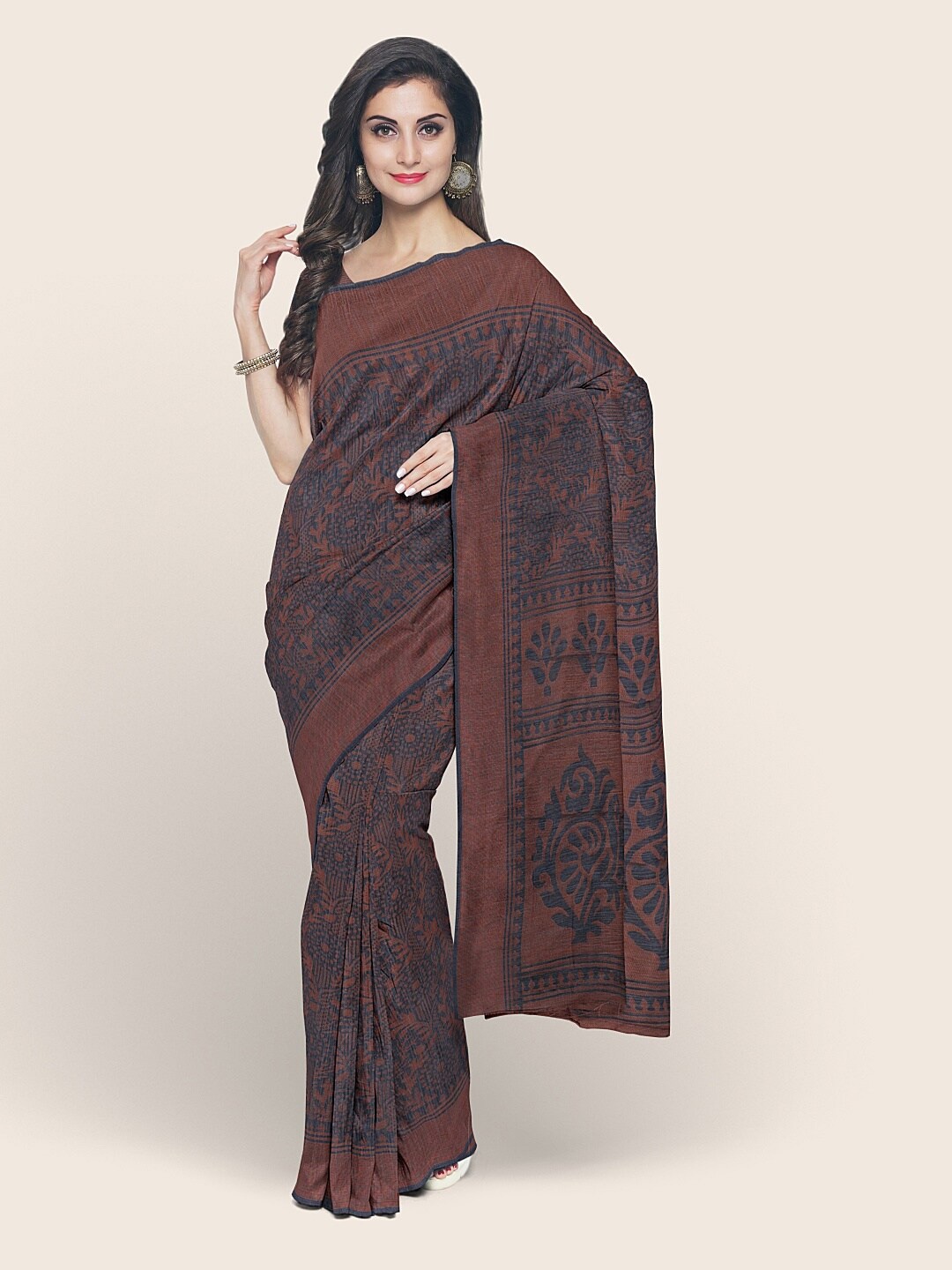 

Pothys Grey & Purple Ethnic Motifs Printed Cotton Blend Saree