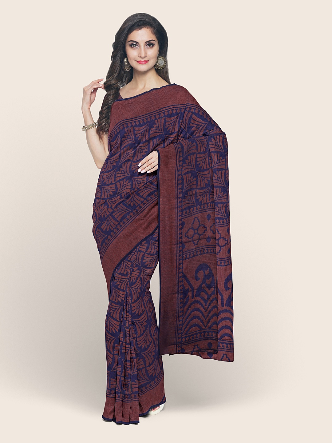 

Pothys Blue & Brown Ethnic Motifs Cotton Blend Saree Saree