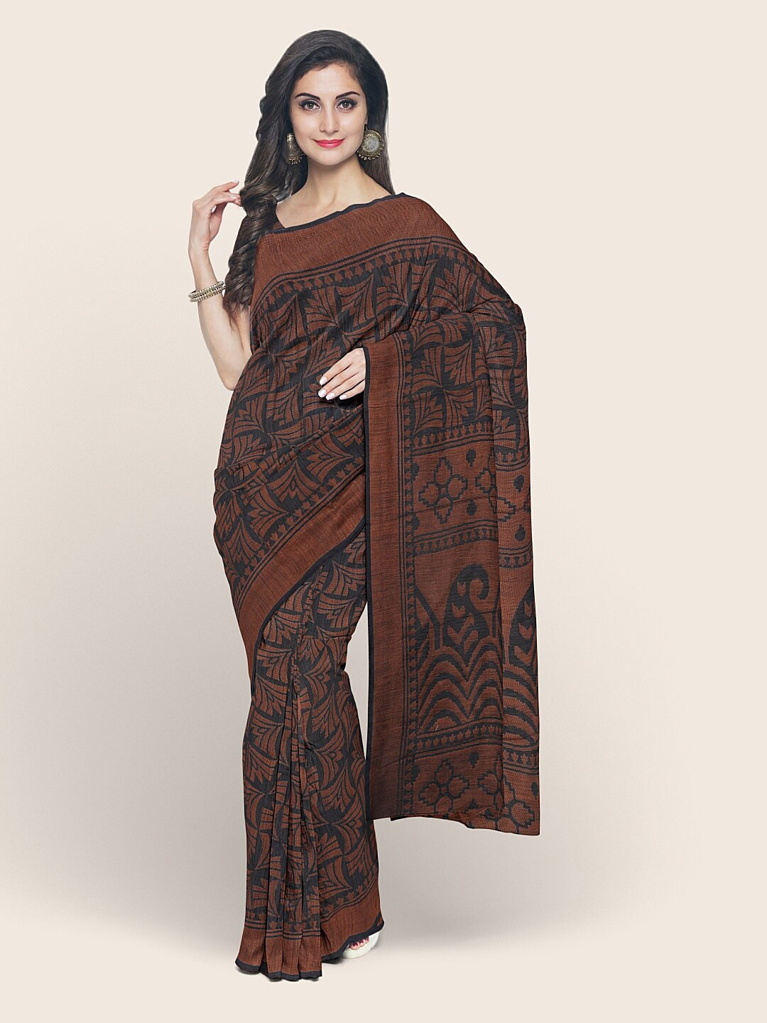 

Pothys Grey & Brown Printed Cotton Blend Saree