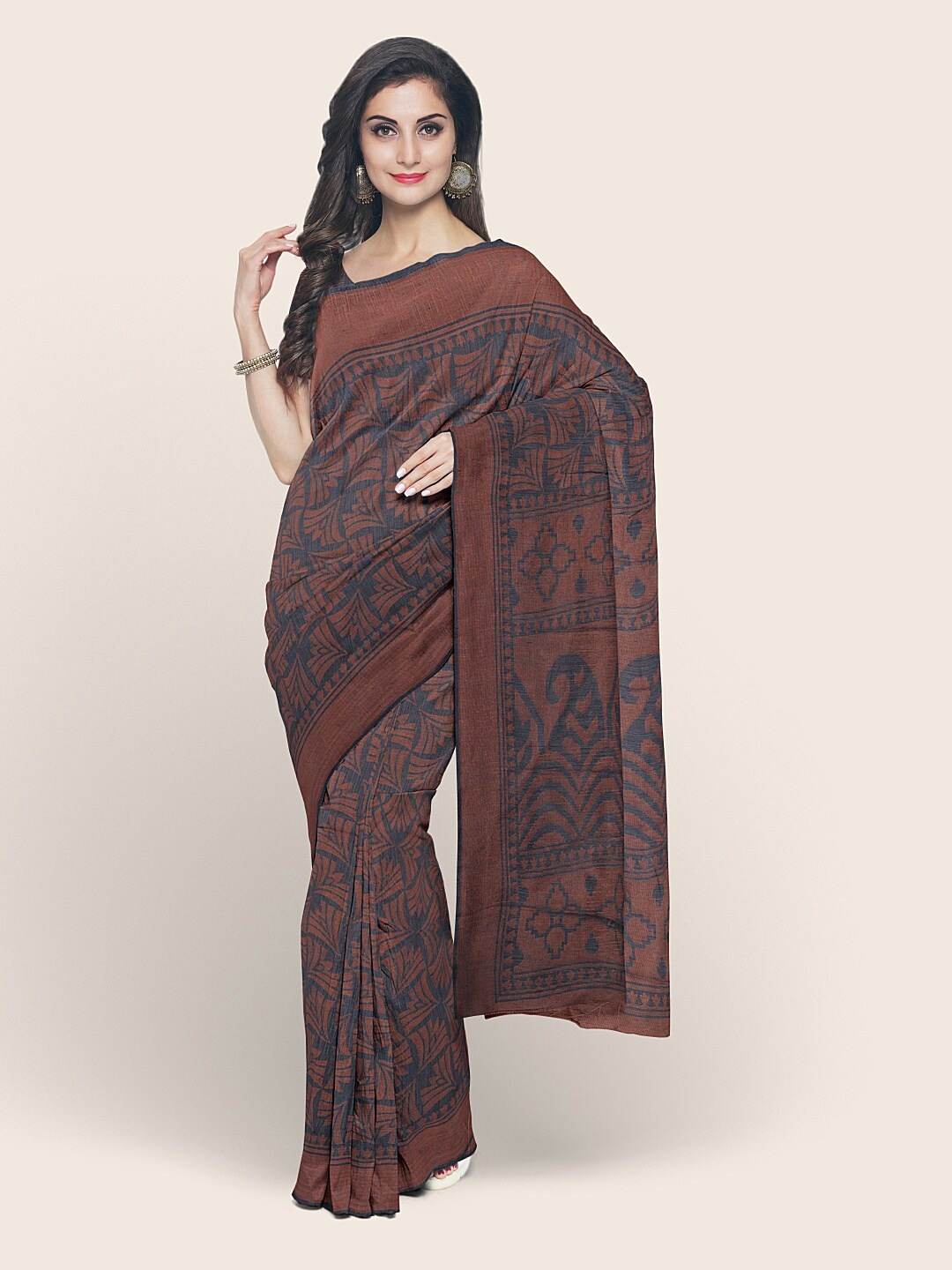 

Pothys Grey & Brown Ethnic Motifs Saree