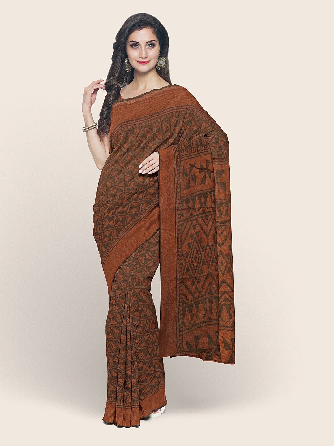 

Pothys Brown Ethnic Motifs Printed Cotton Blend Saree