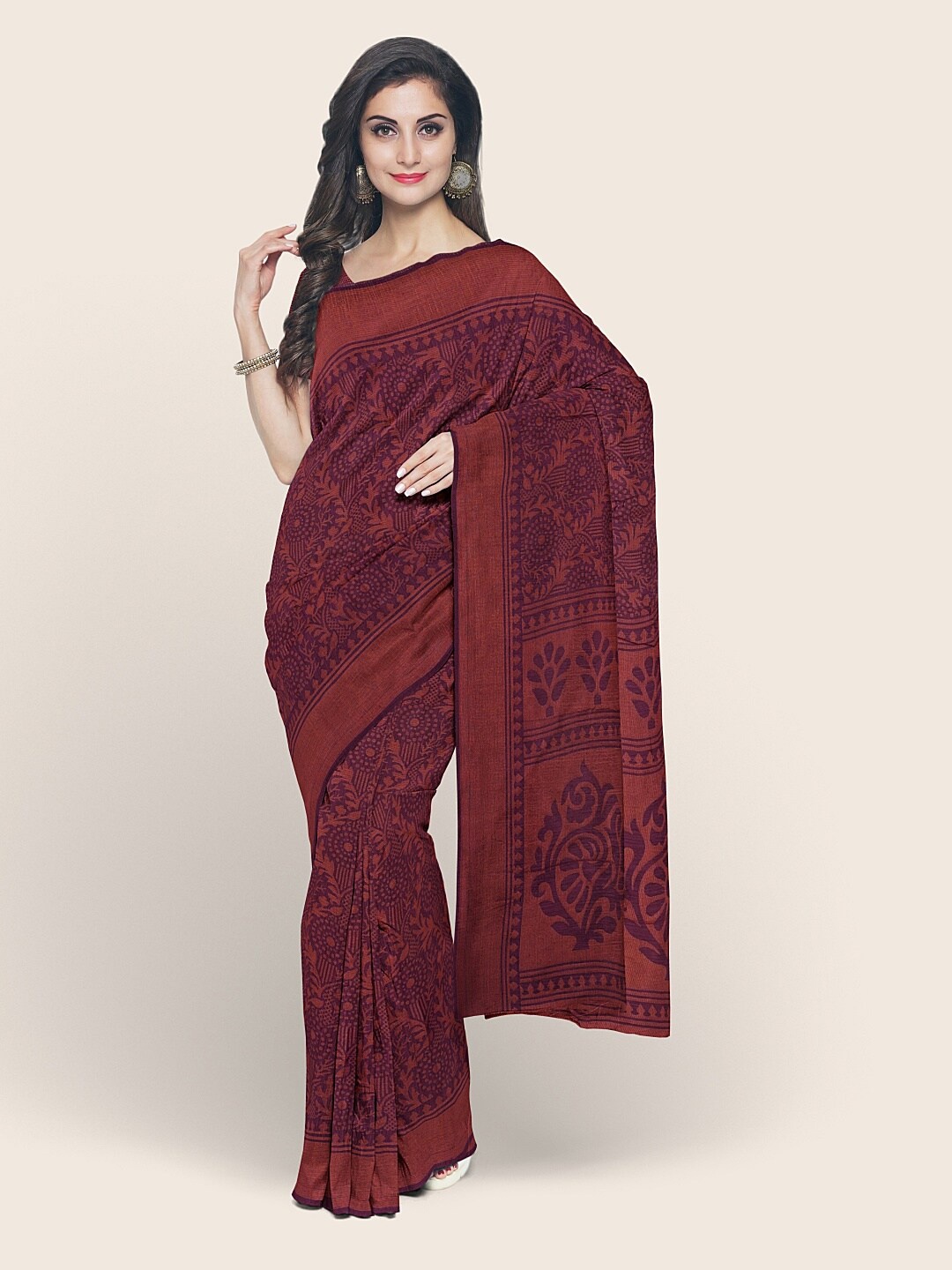 

Pothys Purple & Maroon Ethnic Motifs Saree