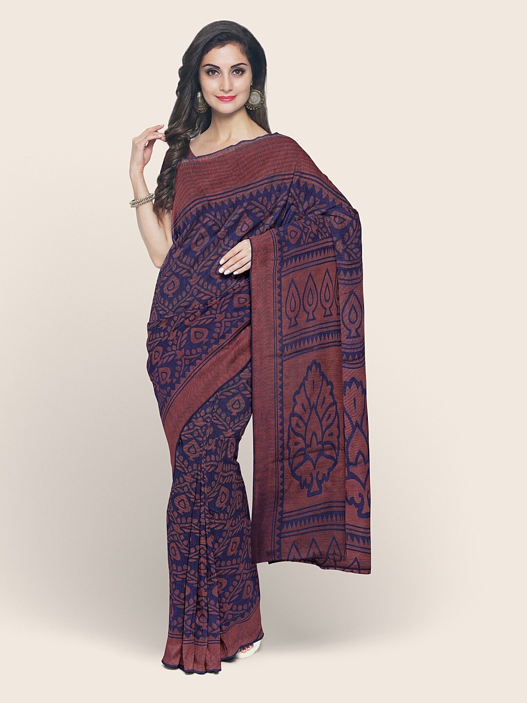 

Pothys Blue & Maroon Ethnic Motifs Saree
