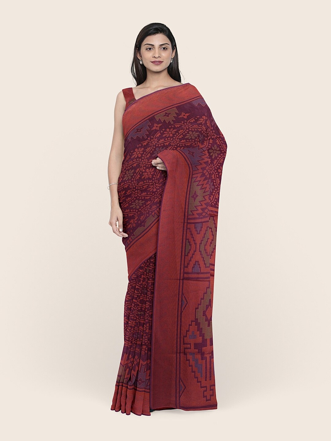 

Pothys Violet & Red Floral Printed Saree