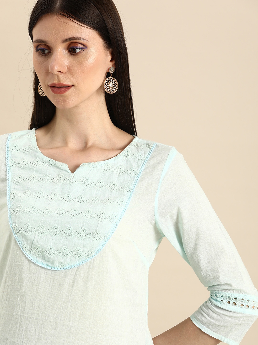 

Anouk Women Blue Ombre Dyed Self Design Pure Cotton Kurta with Trousers