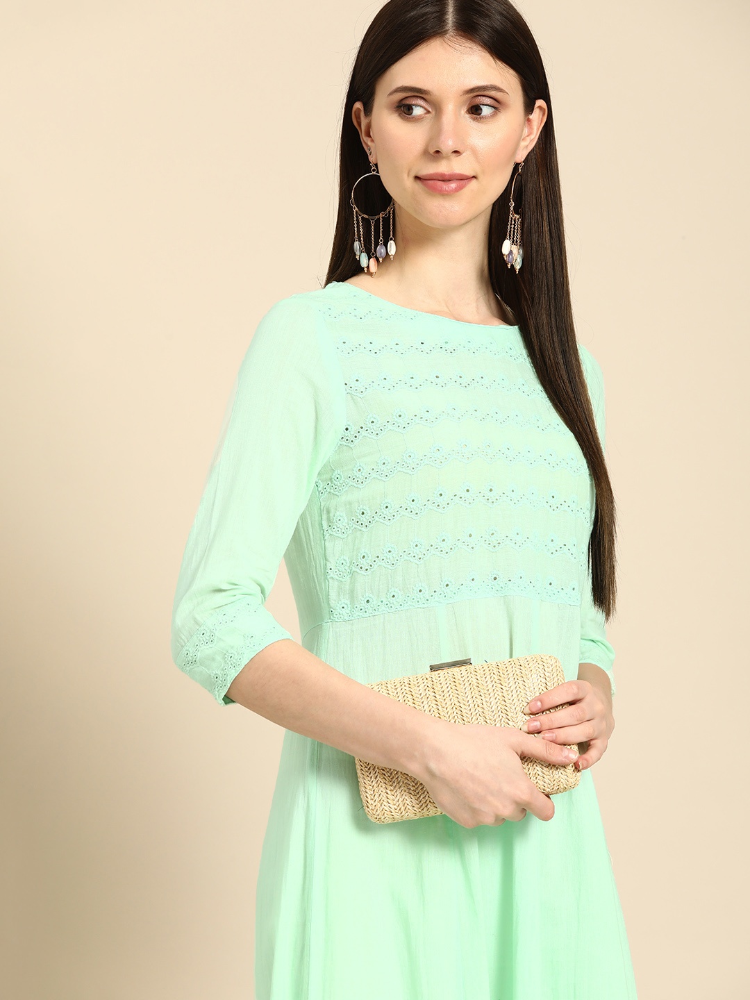 

Anouk Women Green Thread Work Pure Cotton Kurta