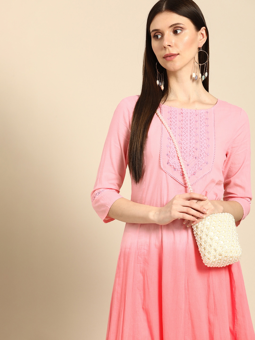 

Anouk Women Pink Anarkali Cotton Kurta