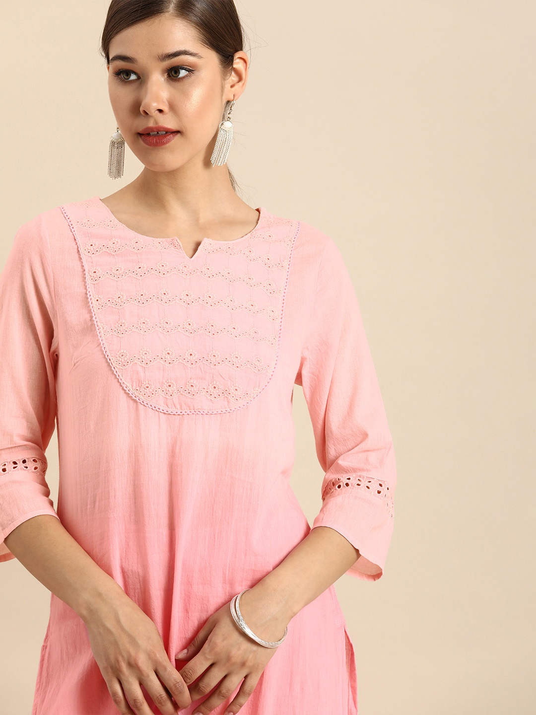 

Anouk Women Pink Ombre Dyed Self Design Pure Cotton Kurta with Trousers
