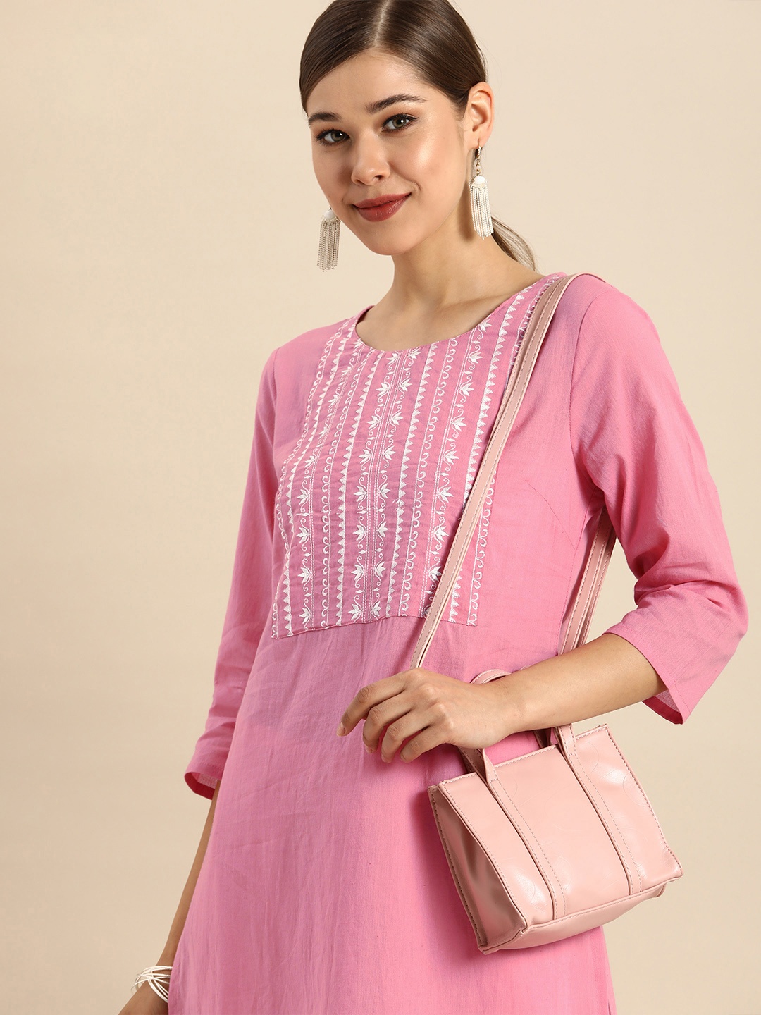 

Anouk Women Pink Yoke Design Pure Cotton Kurta