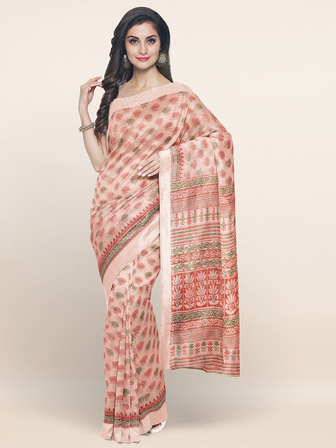 

Pothys Pink & Green Floral Printed Saree