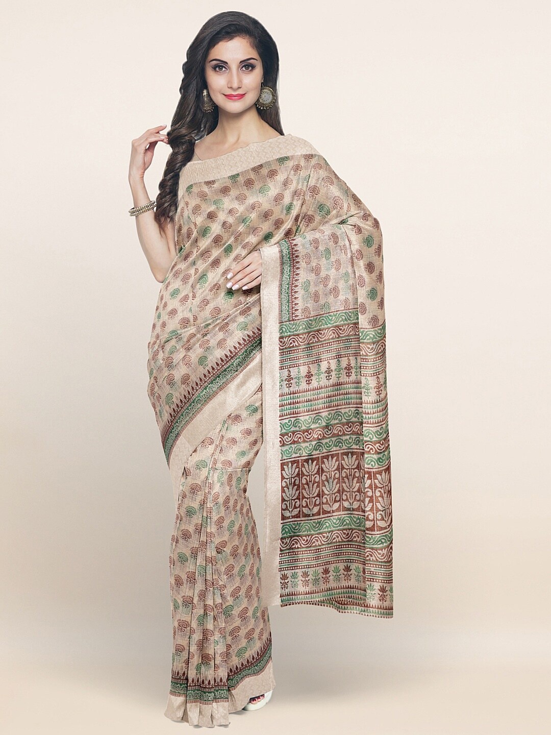 

Pothys Cream-Coloured Floral Printed Cotton Blend Saree