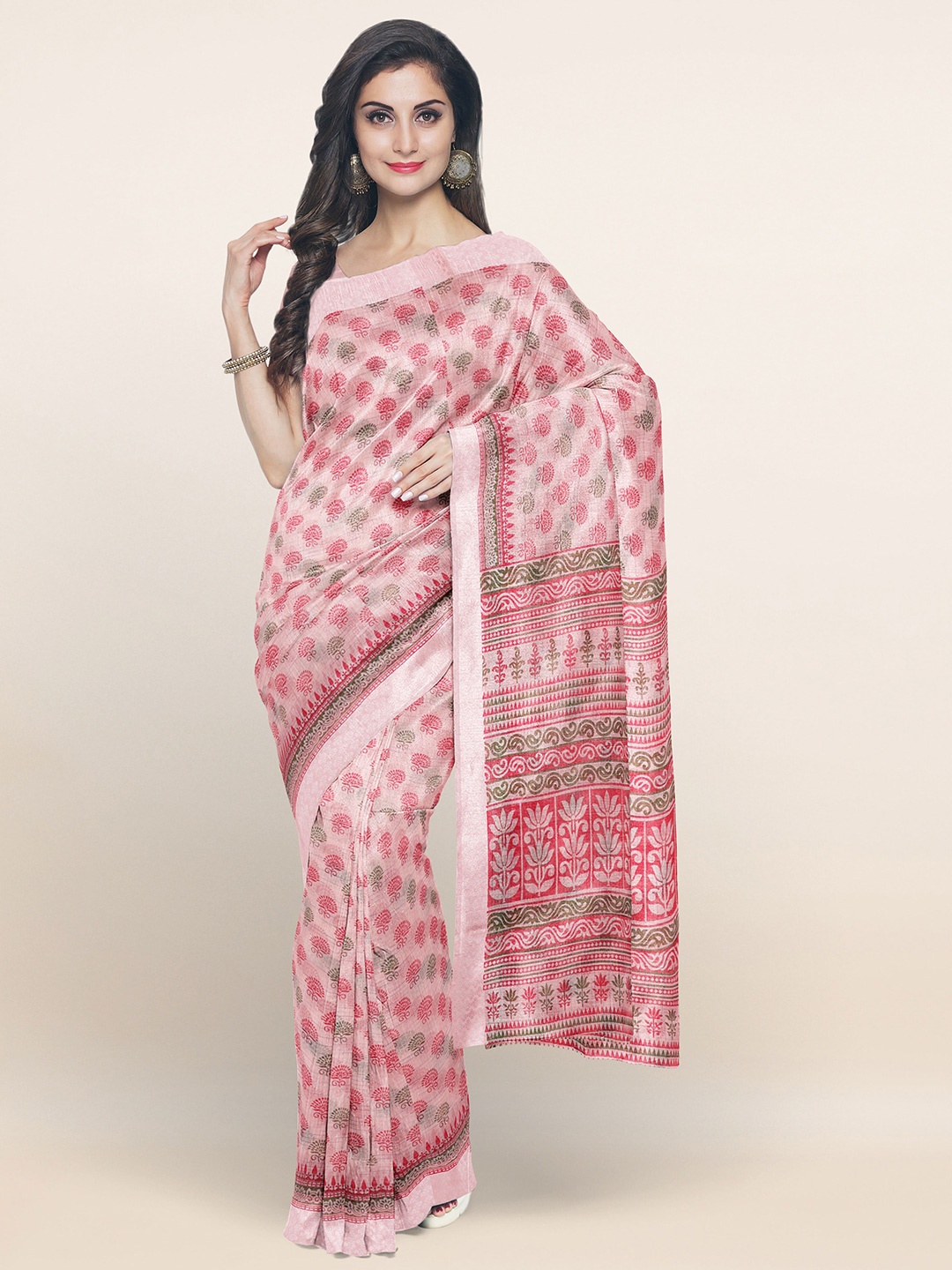 

Pothys Pink & Grey Floral Printed Zari Saree