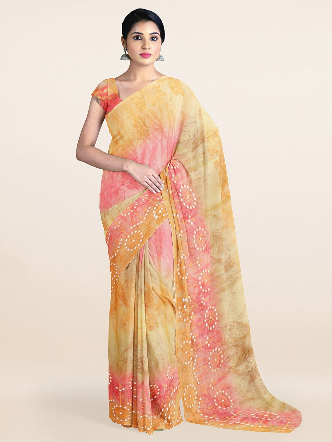 

Pothys Orange & Pink Printed Saree