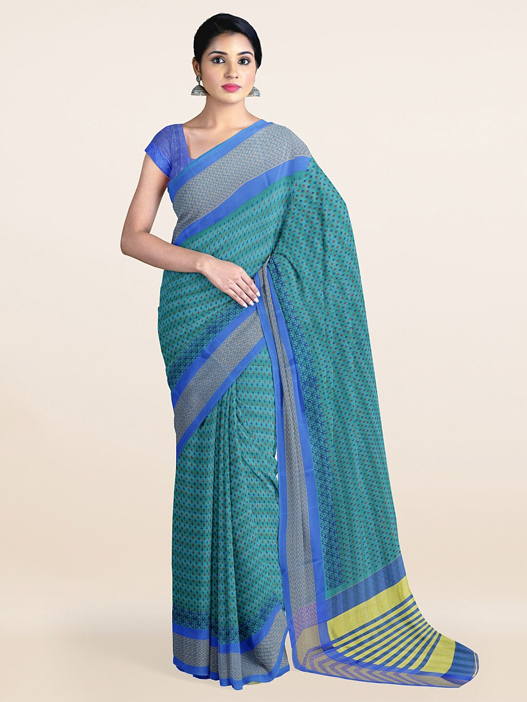 

Pothys Green & Blue Ethnic Motifs Printed Saree