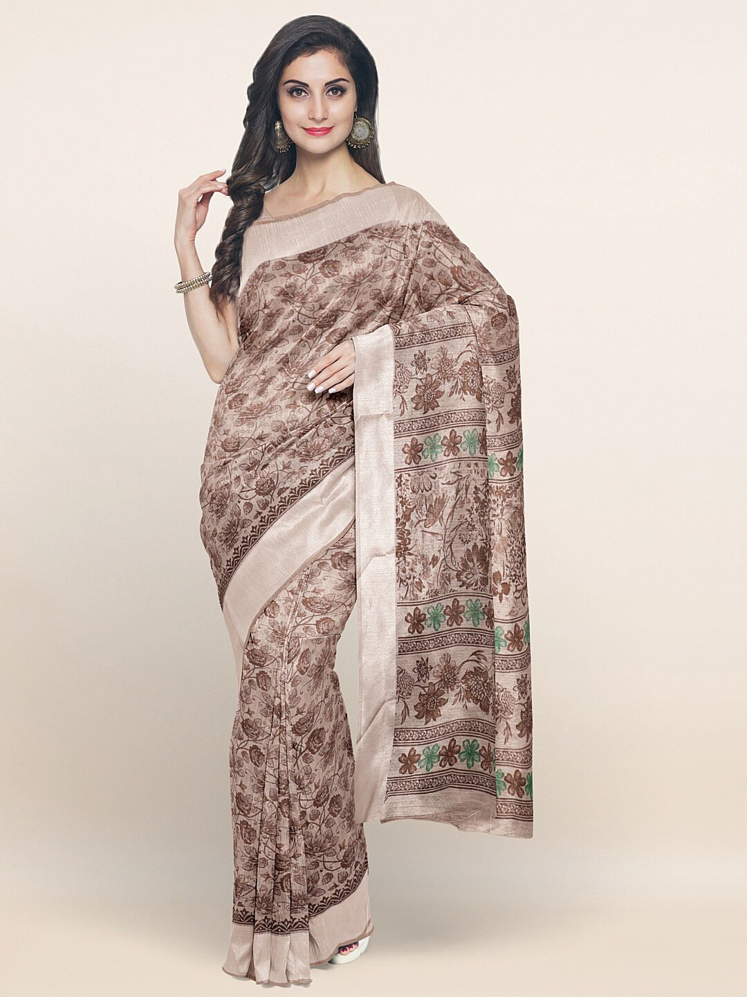 

Pothys Brown Floral Printed Saree