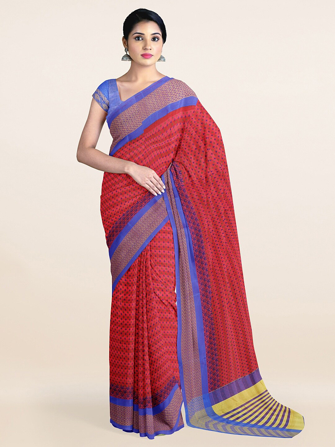 

Pothys Red & Yellow Floral Printed Saree