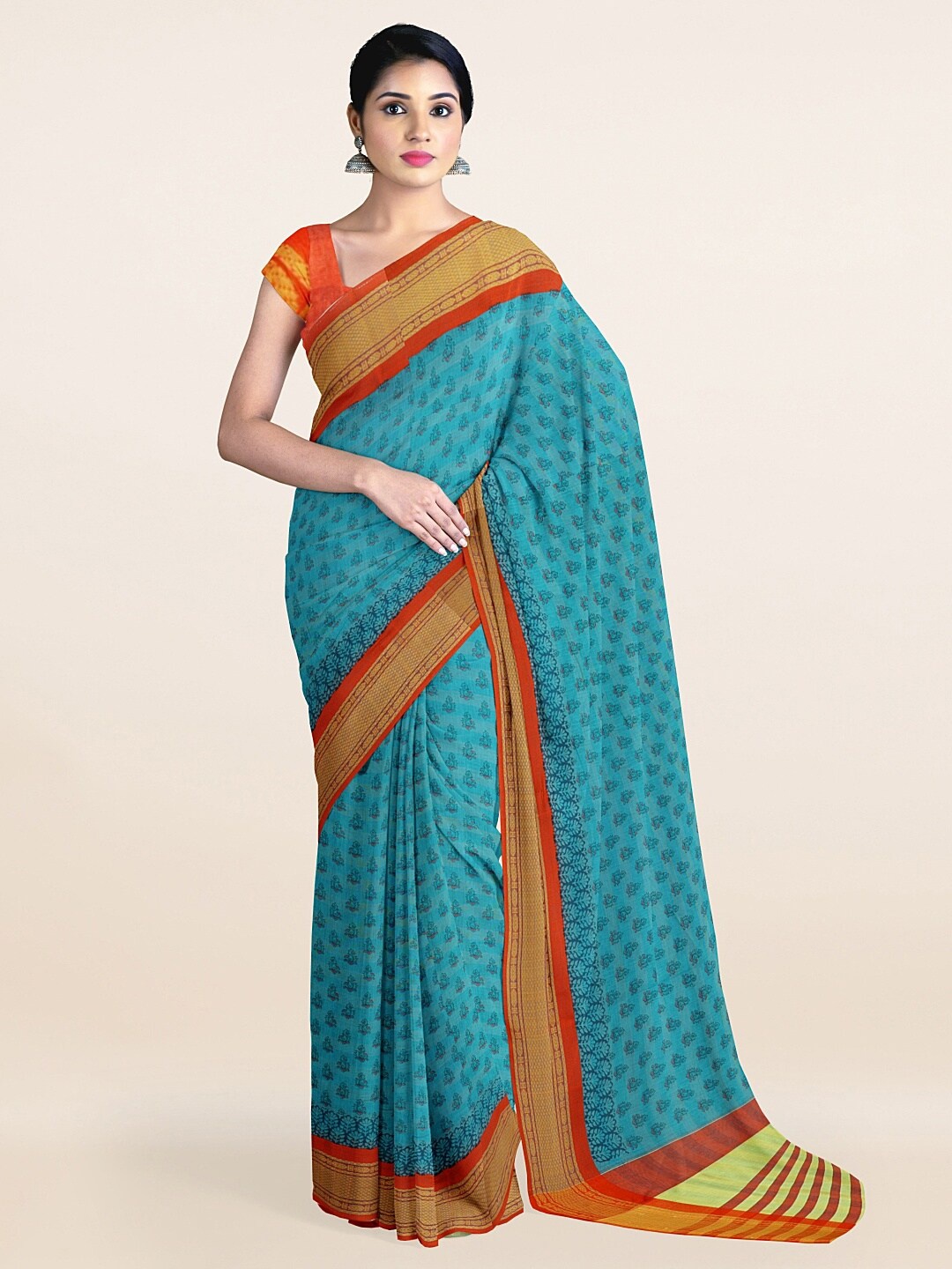 

Pothys Blue & Red Ethnic Motifs Zari Saree