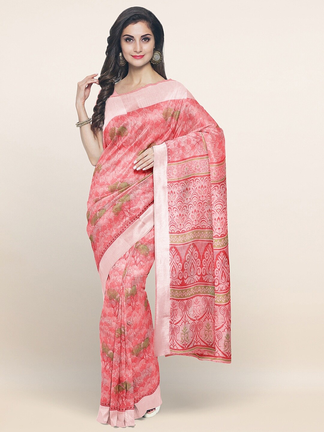 

Pothys Pink Floral Printed Cotton Blend Saree
