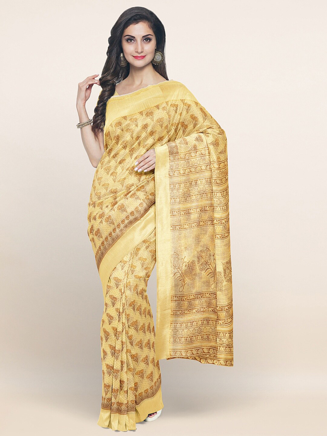

Pothys Yellow Floral Printed Saree