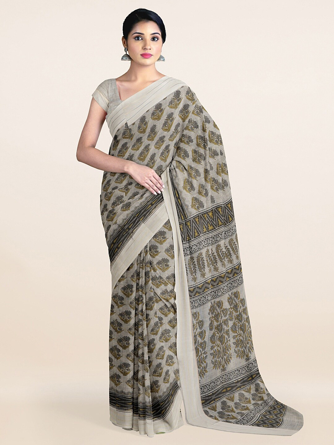 

Pothys Grey & Green Ethnic Motifs Saree
