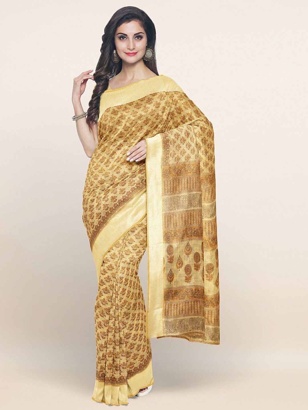 

Pothys Yellow Floral Printed Cotton Blend Saree