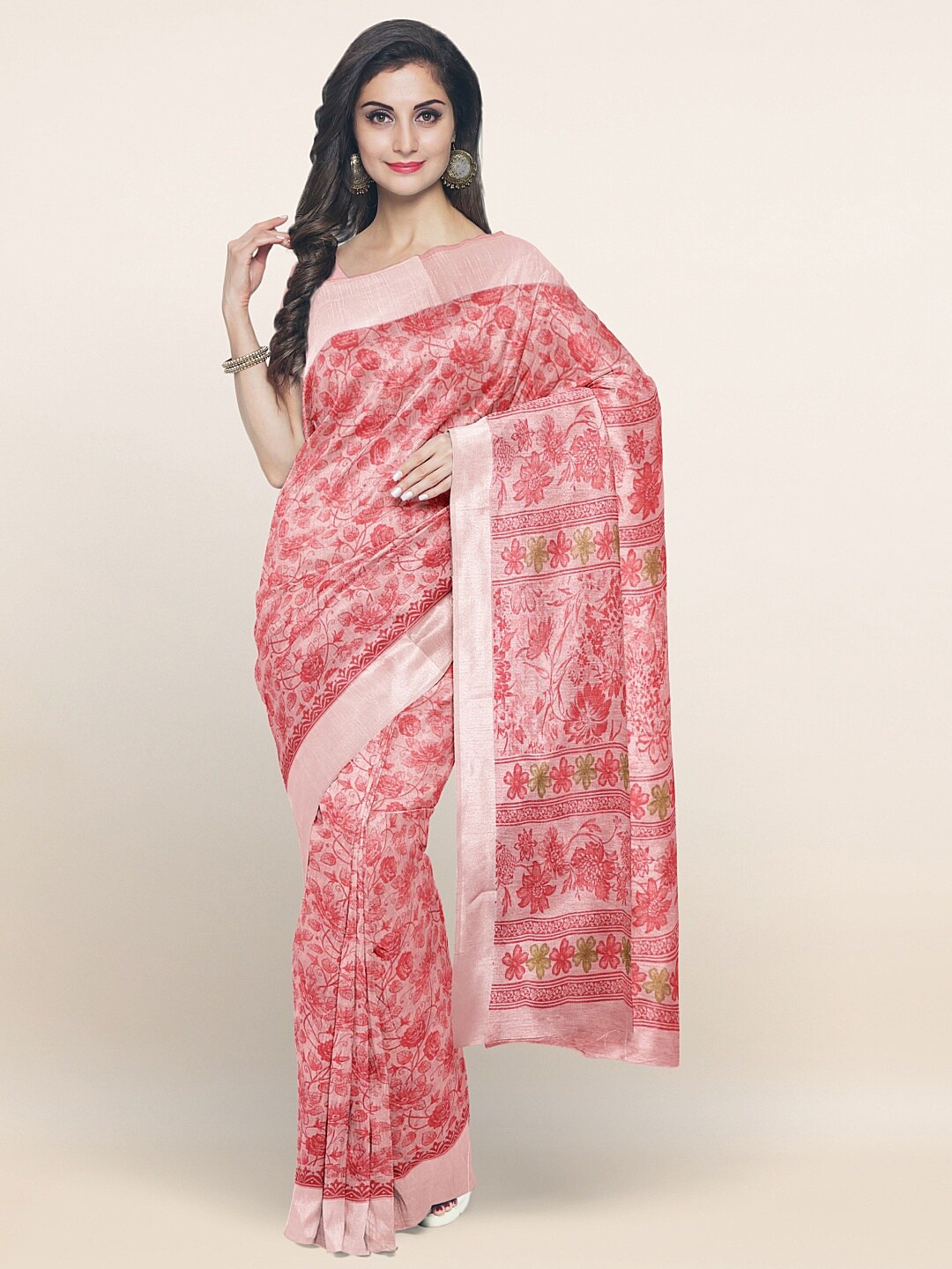 

Pothys Pink & Green Floral Printed Saree